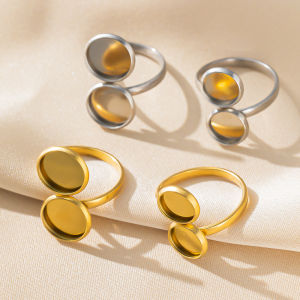5pcs Stainless Steel Adjustable Open Double Ring Settings Blank Base Bezel Cabochons for DIY Jewelry Making Materials Wholesale