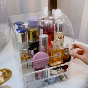 Rak Susun Kosmetik 3 Tingkat Multifungsi / Rak Tempat Penyimpanan Barang Tertutup Anti Debu CF K132