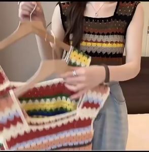 Bohemian Style Women's Sleeveless Colored Stripes Knitted Tops & Inner Camisoles