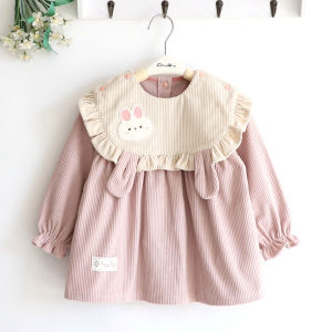Waterproof Corduroy Baby Girl Coat Removable Sleeve Bib Cartoon Style Polyester Fiber A-Class Safety Autumn Winter Clothes