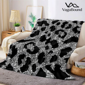 Silver Glitter Leopard Print Flannel Blanket Warm Soft Halloween Christmas Decorative Couch Warm Cozy All-Season Gift