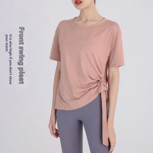 HUIESON เสื้อยืดแขนสั้นมีเชือกรูดด้านข้างสำหรับฟิตเนสและเสื้อผ้าลำลอง