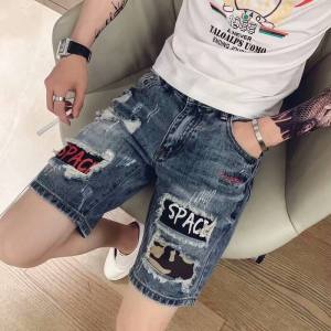 Short Shorts Mens Denim Trendy Brand Hole Punch Thin Style Slimming 5 Minutes Middle Pants Five Minutes Shorts Trendy Social Lad
