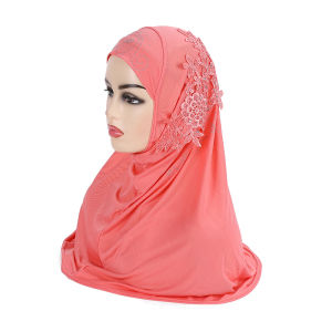 H027 Beautiful Teenage gilrs muslim hijab with lace and stones islamic scarf shawl headscarf hat armia pull on wrap ramadan gift