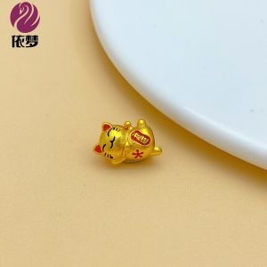 New Arrival Alluvial Gold Lucky Cat Spacer Beads Big-Hole Bulk Beads Handmade DIY Beaded Weave Accessories Birth Year Bracelet Jewelry