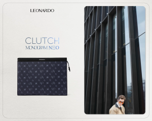 Leonardo Clutch Monogram Neo Da Microfiber Cao Cấp Thiết Kế All-In-One Sang Trọng Cho Quý Ông