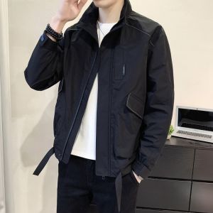 ROMON | Romon Mens Casual Jacket Spring Autumn Fashionable Stand Collar Outdoor Windbreaker Workwear Coat Polyester Fiber Long Sleeve