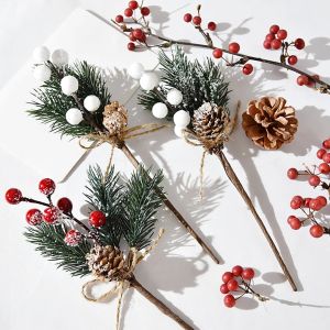 YESPERY 1/2Pcs Artificial Flower Red Christmas Berry and Pine Cone with Holly Branches Christmas Decoration for Home Floral Decor