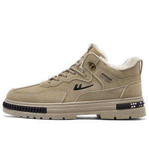 Mens High-Top Martin Boots Winter Thickened Warm Shoes Fleece Lined Snow Boots Leather Splicing British Style Casual Shoes