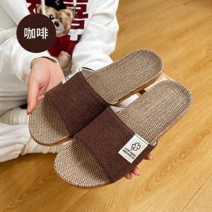รองเท้าแตะผ้าลินินคู่สำหรับใส่ในบ้าน ระบายอากาศได้ดี ดูดซับเหงื่อ กันลื่น ฤดูใบไม้ผลิ ฤดูร้อน ฤดูใบไม้ร่วง ฤดูหนาว สำหรับทั้งชายและหญิง