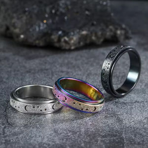 Fashion Stainless Steel Spinning Rings For Women Men Anti Stress Anxiety Rotatable Moon & Star Ring Finger Jewelry