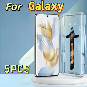 5Pcs For Galaxy S25 S24 S23 S22 S21 S21 Note 9 Ultra Plus Screen Protector Edge Glue Tempered Glass Bubble Free Easy Inst