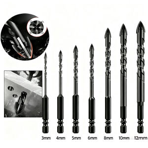 7pcs Cross Hex Tile Drill Bits 3-12mm Glass Concrete Ceramic Hole Opener Drill Bit Tungsten Carbide Drilling Tools Woodworking