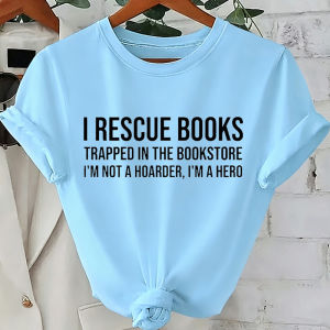 Sanrio | Rescue Books T Shirt Funny Book Lover Graphic Tee Women Casual O Neck Short Sleeve Loose T-shirts Bookstore Reading Gift Tops