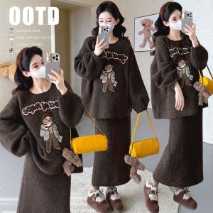 Bộ Đồ Mang Thai Dày In Hình Gấu Phong Cách