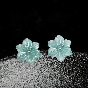 TIMESWIND Natural Jade Light Blue Orchid Petals S925 Silver Women Earrings with Certificate
