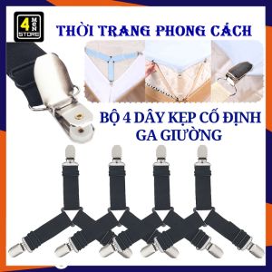 Bộ 4 Kẹp Giữ Cố Định Ga Giường 3 Chấu Dây Kẹp Drap Chống Xê Dịch Có Đệm Nhựa Khóa Điều Chỉnh Co Giãn Tốt - Kẹp Rèm Cửa Kẹp Nhựa Chống Trượt Cố Định Ga Giường Chăn Bông