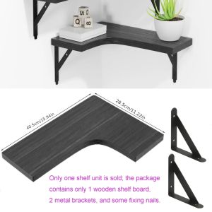 Wood Storage Rack Grain Floating Shelves Wall-Mounted Corner Storage 4pc Contemporary Home Decor Kitchen Organizer
