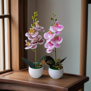 Realistic Artificial Orchid Potted Plant with Plastic Pot for Home Office Hotel Tabletop Centerpiece Decoration Fake Orchid