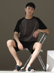 ผู้ชายฤดูร้อนผ้าฝ้ายบางแขนสั้นชุดนอนสบายๆใช้ยาง Band Placket Pullover Crewneck Design