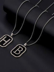 Full Khoan Chữ H Mặt Dây Chuyền Dài Áo Len Dây Xích Nam Nữ Cá Tính Thời Trang Phong Cách Hip Hop Đa Năng Phổ Biến Mùa Thu Mùa Đông Quần Áo Phụ Kiện