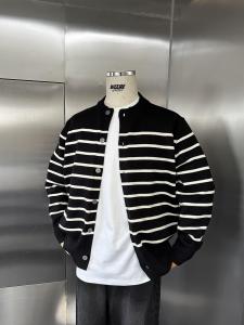 เสื้อสเวตเตอร์คาร์ดิแกนถักลายทางสีพื้นแบบสวมหัวสำหรับฤดูใบไม้ร่วงและฤดูหนาว สำหรับผู้ชาย ทรงหลวม แขนยาว คอกลม ทรงพอดีตัว