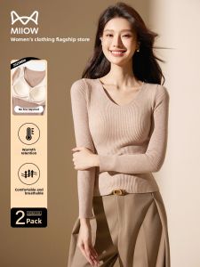 MiiOW | Pure Color V-Neck Long Sleeve Knit Sweater with Built-in Padded Bra