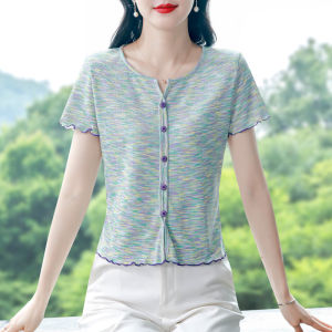 DAIXIANGFEIZI | Summer New Ice Silk Knit V-neck Slimming Womens T-shirt Large Size
