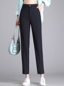 Slim Fit Tailored Pants Draped Lightweight Nine-Tenths Black Straight Leg Ladies Spring Autumn New Style Casual Trousers