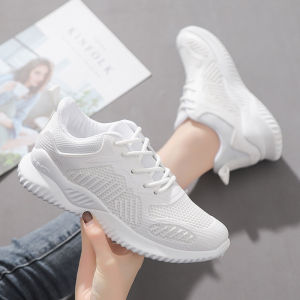 Hot Seller Light Weight White Rubber Sneakers For Women Breathable Running Jogger Shoes Comfortable Mesh Tie Ribbon Shoes (ADD 1 SIZE)