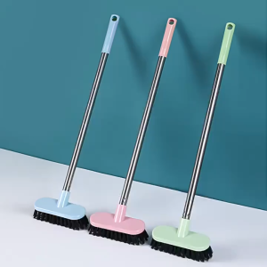 Long Handle Bathtub Clean Floor Scrub Brush Adjustable Stainless Metal Handle Scrubber with Stiff Bristles
