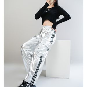 Hip Hop Jazz | Crop Top Long Sleeve Silver Glossy Jazz Performance Outfit