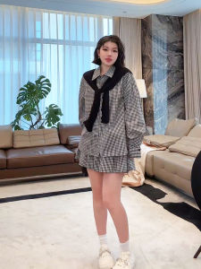 MeHomeYang Plaid Shirt Skirt Set Long Sleeve Button up Two Piece Suit Spring 2025 Fashion Womens Clothing Ensemble