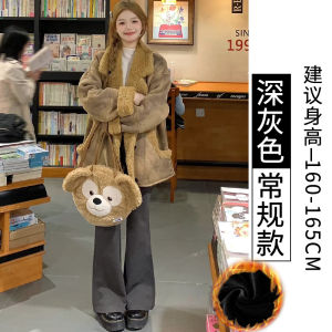 กางเกงวอร์มทรงหลวมเอวสูงสีเทาเข้ม กางเกงขายาวทรงหลวมสไตล์อเมริกันสำหรับผู้หญิง กางเกงขายาวทรงหลวมฤดูใบไม้ผลิ ฤดูใบไม้ร่วง ฤดูหนาว