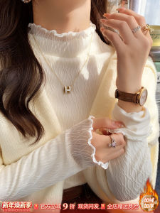 Áo Sơ Mi Cổ Cao Lót Lụa Ren Dày Màu Trắng Cho Nữ Mùa Thu Đông Phong Cách Mới Tay Dài Thường Ngày Chất Liệu Khác