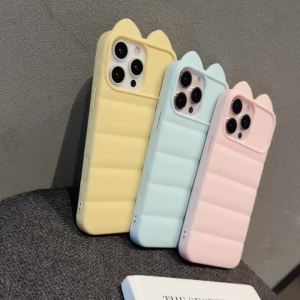 Luxury Cat Ear Phone Case For iPhone 17 16 15 14 13 12 11 Pro Max 16 Plus 17 Pro Max Shockproof Bumper Back Protective Cover
