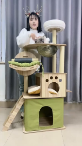 Cat Condo Jumping Platform Indoor Cat Trees Cat Climbing Frame with Hammock & Scratchers