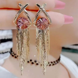 Luxurious Purple Crystal Tassel Earrings Women S925 Silver Needle Unique Atmosphere Zircon New Style Fashion Jewelry Accessories