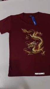 100% Cotton T-Shirt FOR MEN Luxury Golden Chinese Dragon Print Lucky Graphic Casual Tee PBD26003