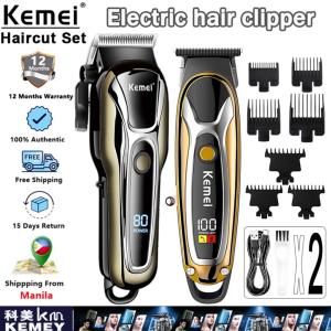 Kemei KM-PG1990/1598 Electric Gold Hair Clipper Set Rechargeable High Power Motor Hair Trimmer Cordless LCD Barber Kit