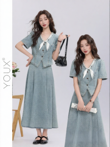 YOUXIANG | Bộ Đồ Denim Kiểu Dáng Retro Thanh Lịch V-neck