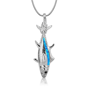 Statement Fish Pendant Necklace Blue Opal Silver Color Jewelry for Women Trendy Minimalist Ocean Themed Dainty Gift for Her