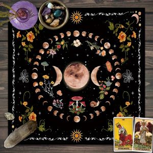 VIKAMA Mystic Moon Phase Tarot Khăn Trải Bàn Stardust Phong Cách Mỹ Trang Trí Bàn Ăn Có Thể Tái Sử Dụng Khăn Trải Bàn Vuông Bằng Vải Polyester
