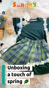 Sundaykids Girls Skort Set Green Flysleeve Top With Skirt Set Terno For Kids Girl