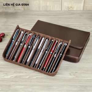 Hộp Đựng Bút Máy Bằng Da Thật Dung Tích Lớn 12 Khe Đựng Bút Chì Túi Đựng Bút Viết Phụ Kiện Dành Cho Trường Học & Văn Phòng