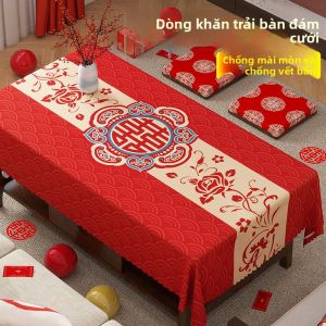 MONLEYTA | Red Wedding Tablecloth Chinese Style New Year Celebration Rectangular Dining Table Cloth Luxury Sensation Tea Table Decor