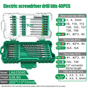 LAOA | LAOA 40/45PCS Electric Screwdriver Bit Set S2 Steel Drill Bits & Socket Set 1/4 Hex Shank Screwdriver Bits with Storage Case