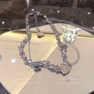 สร้อยคอรูปหัวใจดอกเดซี่ Zircon สไตล์ย้อนยุคหรูหราสำหรับผู้หญิง เครื่องประดับแฟชั่น เครื่องประดับโซ่กระดูกไหปลาร้า