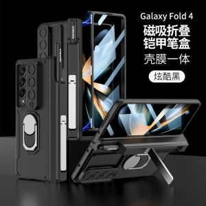 Shockproof Armor Case For Samsung Galaxy Z Fold 3 4 5 6 5G Case Z Fold4 Cover Hinge Pen Slot Case For Z Fold3 Fold4 Fold5 Fold6 Case Slide Lens Protection Cover with Ring Pen Holder Kickstand For Samsung Z Fold4 5 6 Case Front Screen Flim Protection Case