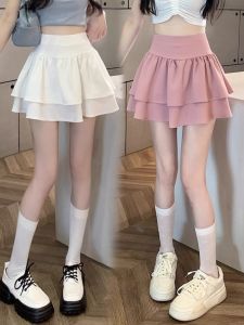 Sweet Pleated High Waist Mini Skirt Womens 2024 Summer New Style Cake Short Skirt Puffy Skirts Visual Leg Lengthening